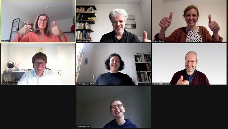 Das Projektteam v.l.n.r.: Sylvia Sandmann, Prof. Nicolas Beucker, Stefanie Kutsch, Prof. Timo Schwarzwälder, Prof. Anne Schwarz-Pfeiffer, Prof. Berthold Stegemerten, Prof. Ekatarina Nannen.