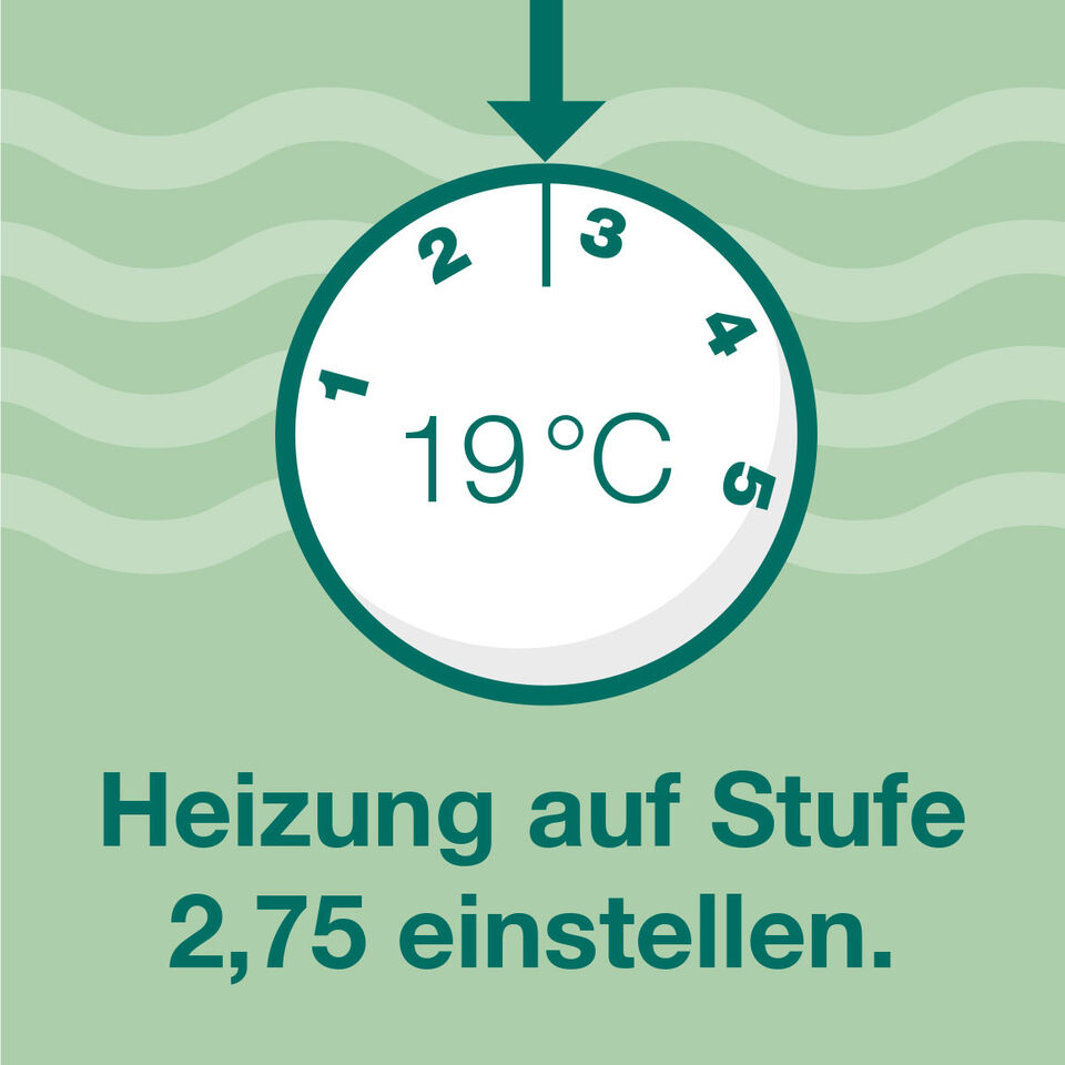 "Heizung auf Stufe 2,75 einstellen" Bild eines Thermostatkopfes für 19°C