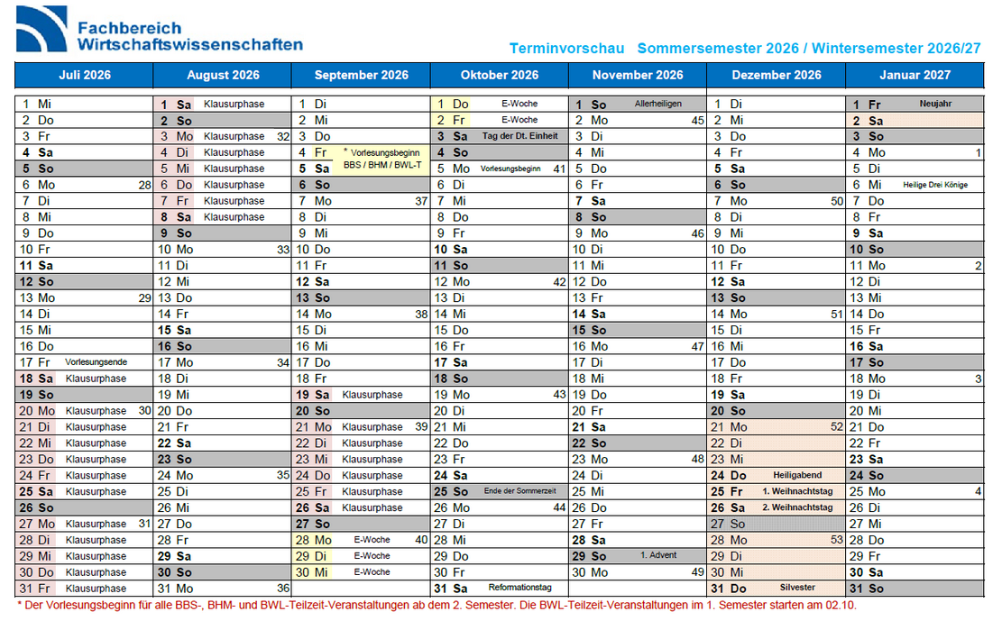 Terminkalender zweites Halbjahr Bild