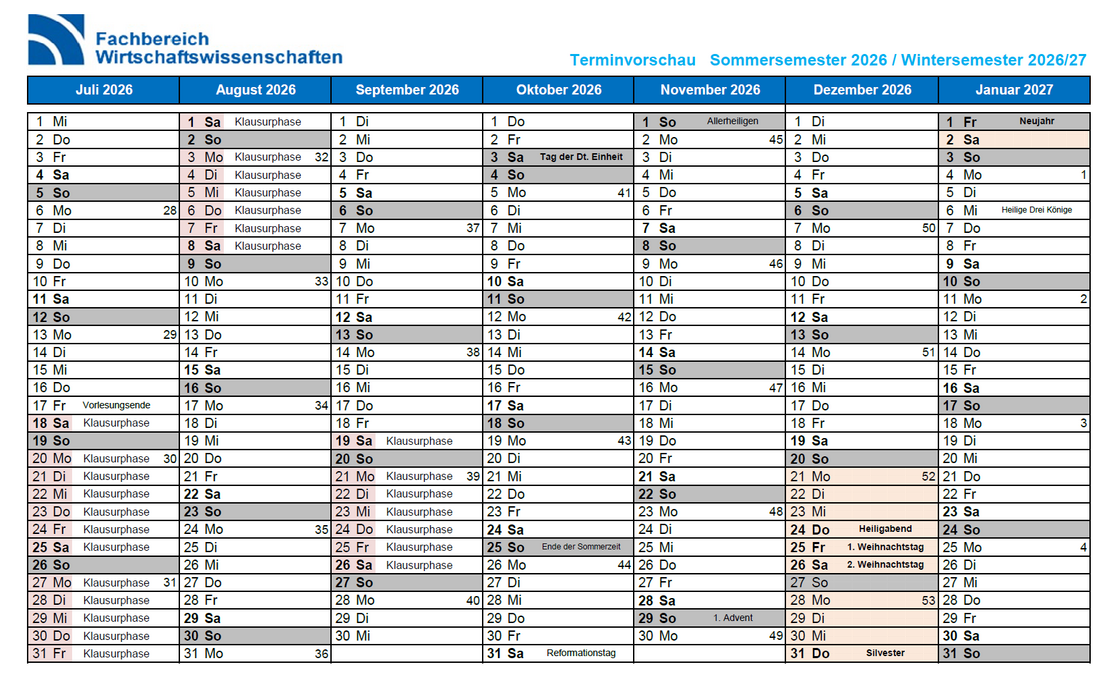 Terminkalender zweites Halbjahr Bild