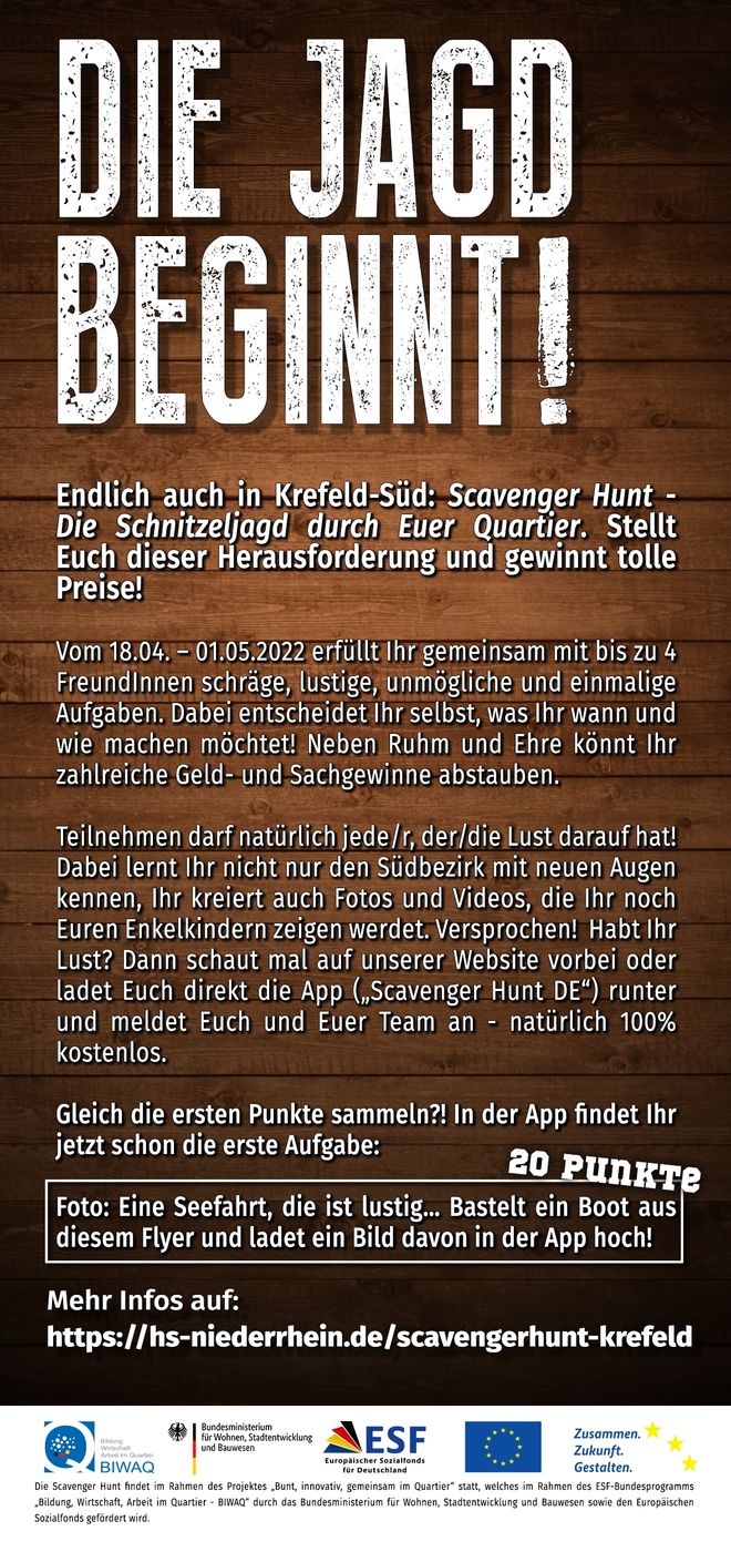 Rückseite des Flyers zur Scavengerhunt Krefeld Süd 2022