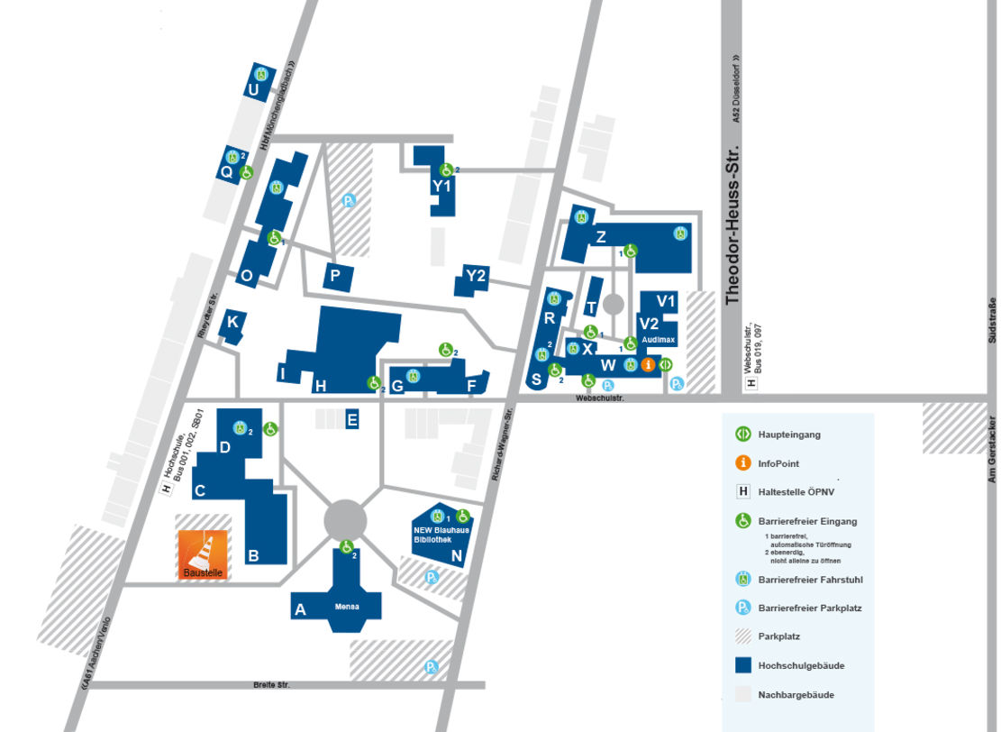 Lageplan Hochschule Niederrhein Campus Mönchengladbach 