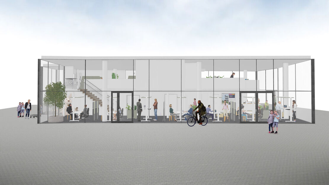 Zeichnung: Ansicht des Future Work Lab von der Lohstraße