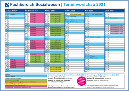 Terminvorschau 2021 / Fachbereich Sozialwesen