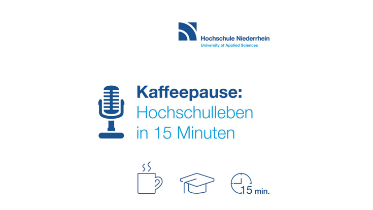 Teaser Bild für den Podcast Kaffeepause. Text mit kleinen Kaffee, Uhr und Diplom-Hut Icons.