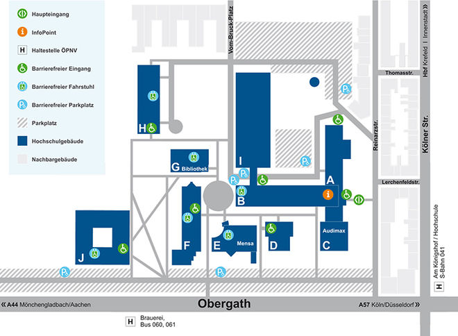 Lageplan Hochschule Niedrrhein Campus Krefeld Süd