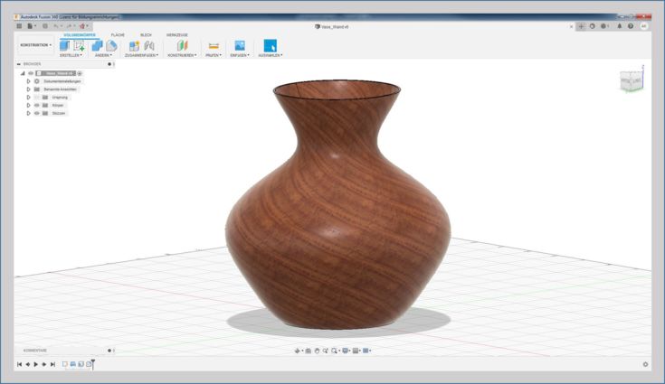 3D-Modell einer Vase in der Projektoberfläche.