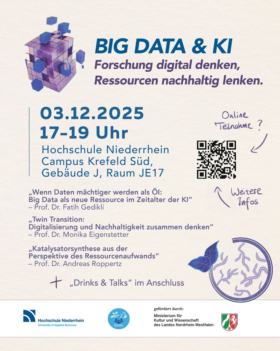 Das Plakat zur angegebenen Veranstaltung mit den im Text enthaltenen Informationen, sowie einem QR-Code der einen zur Anmeldungsseite führt. 