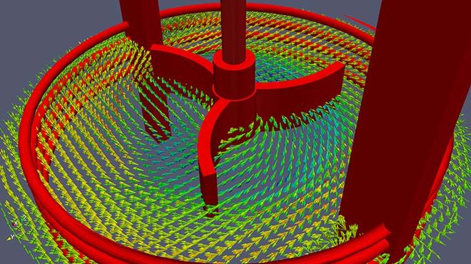 Horicontal velocity field in stirred tank; CFD Professor Heyko Schultz