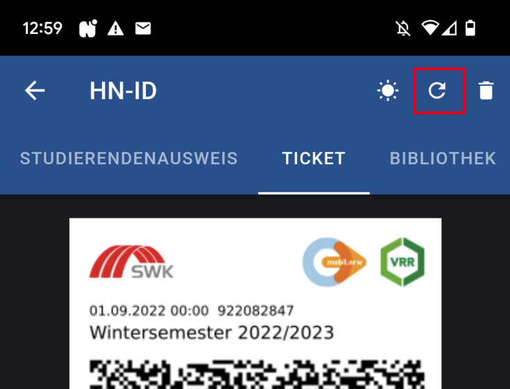 Screenshot der iHN-App: Aktualisierung der HN-ID