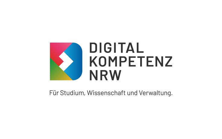 Logo: Digitalkompetenz.nrw, Slogan: Für Studium, Wissenschaft und Verwaltung