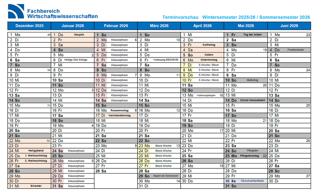 Terminkalender erstes Halbjahr Bild