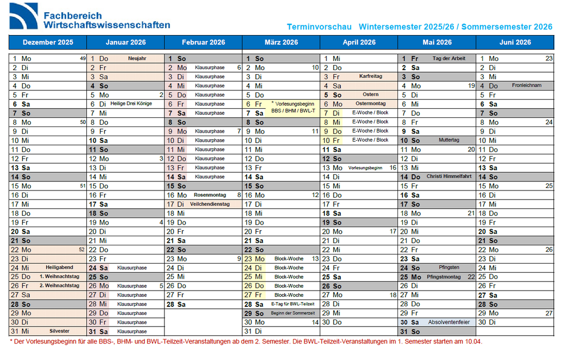 Terminkalender erstes Halbjahr Bild