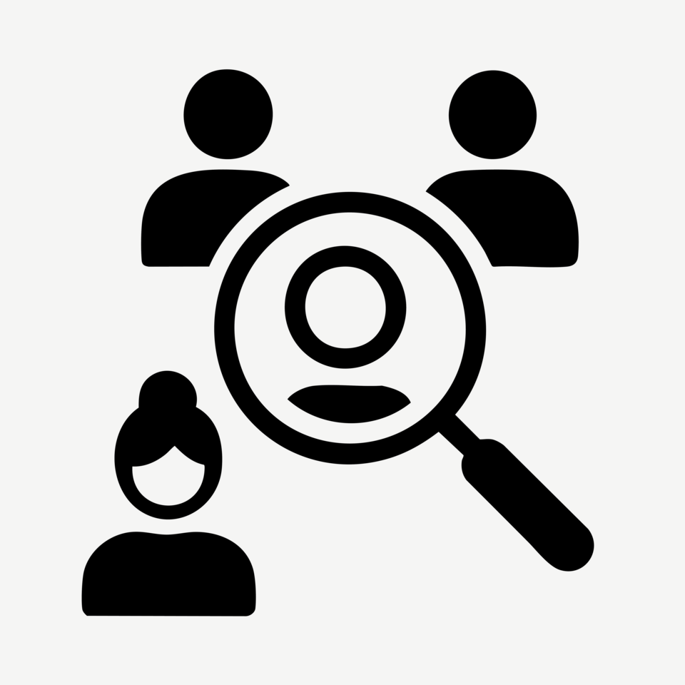 Vielfalt an Perspektiven für bessere Lösungen. Es sind sehr abstrakte Menschen abgebildet, die mit einer Lupe nach Kooperationsmöglichkeiten- /Personen suchen.