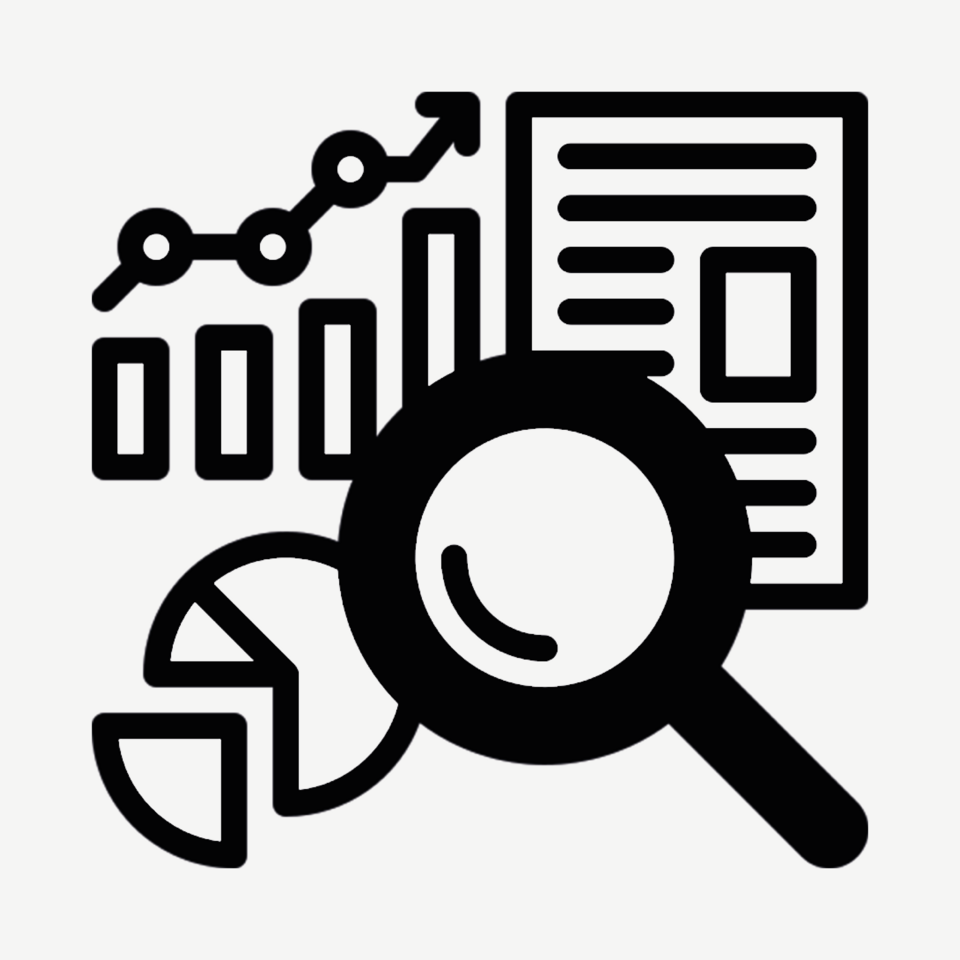 Wissenschaft in die Lehre integriert. Abstrakte Abbildung einer Lupe, die über Dokumente und Diagramme schwebt, die analysiert/begutachtet werden.